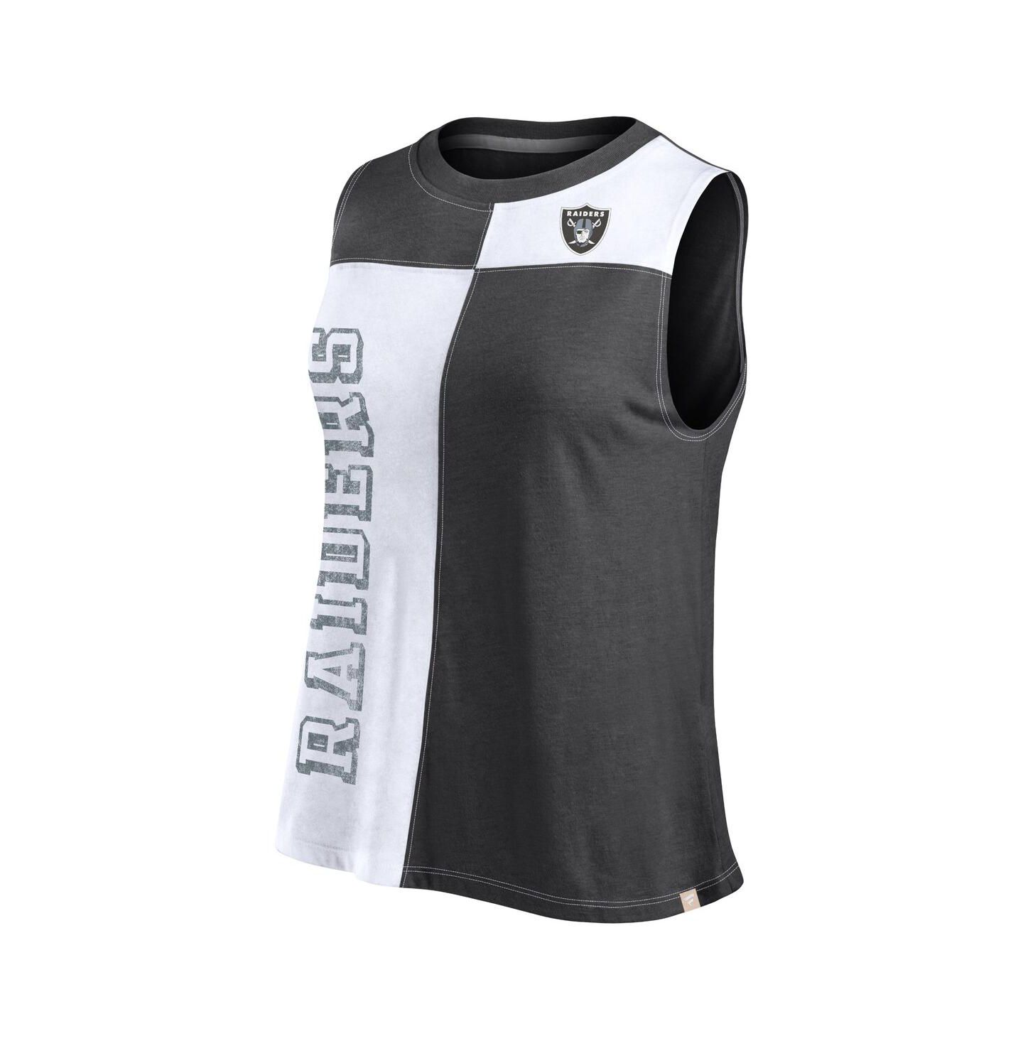 Женский топ Fanatics Black, White Distressed Las Vegas Raiders Script Color Block — фото 3