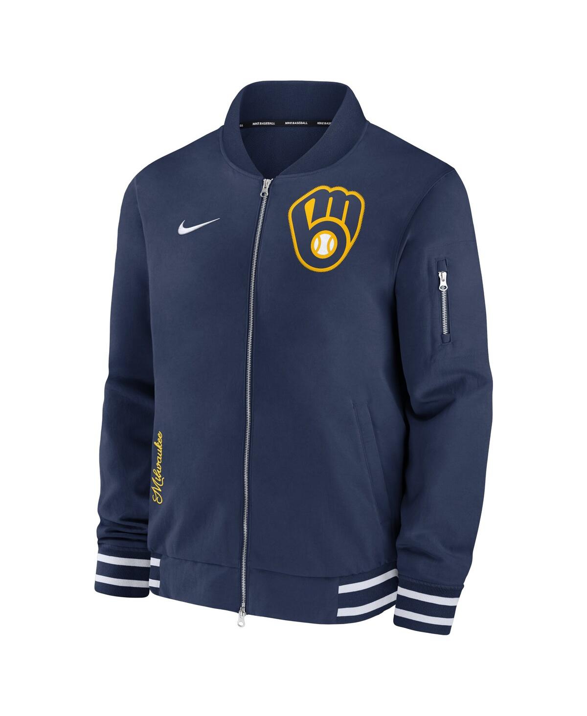 Shop Nike Men's  Navy Milwaukee Brewers Authentic Collection Full-zip Bomber Jacket