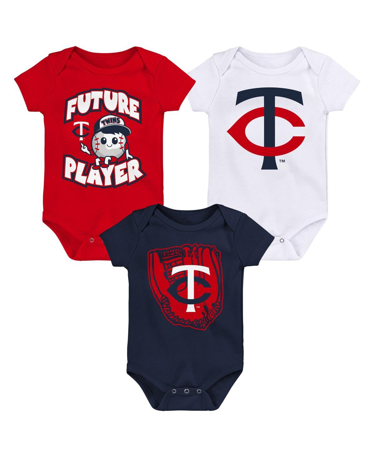 Shop Outerstuff Baby Boys And Girls Navy, Red, White Minnesota Twins Minor League Player Three-pack Bodysuit Set In Navy,red,white