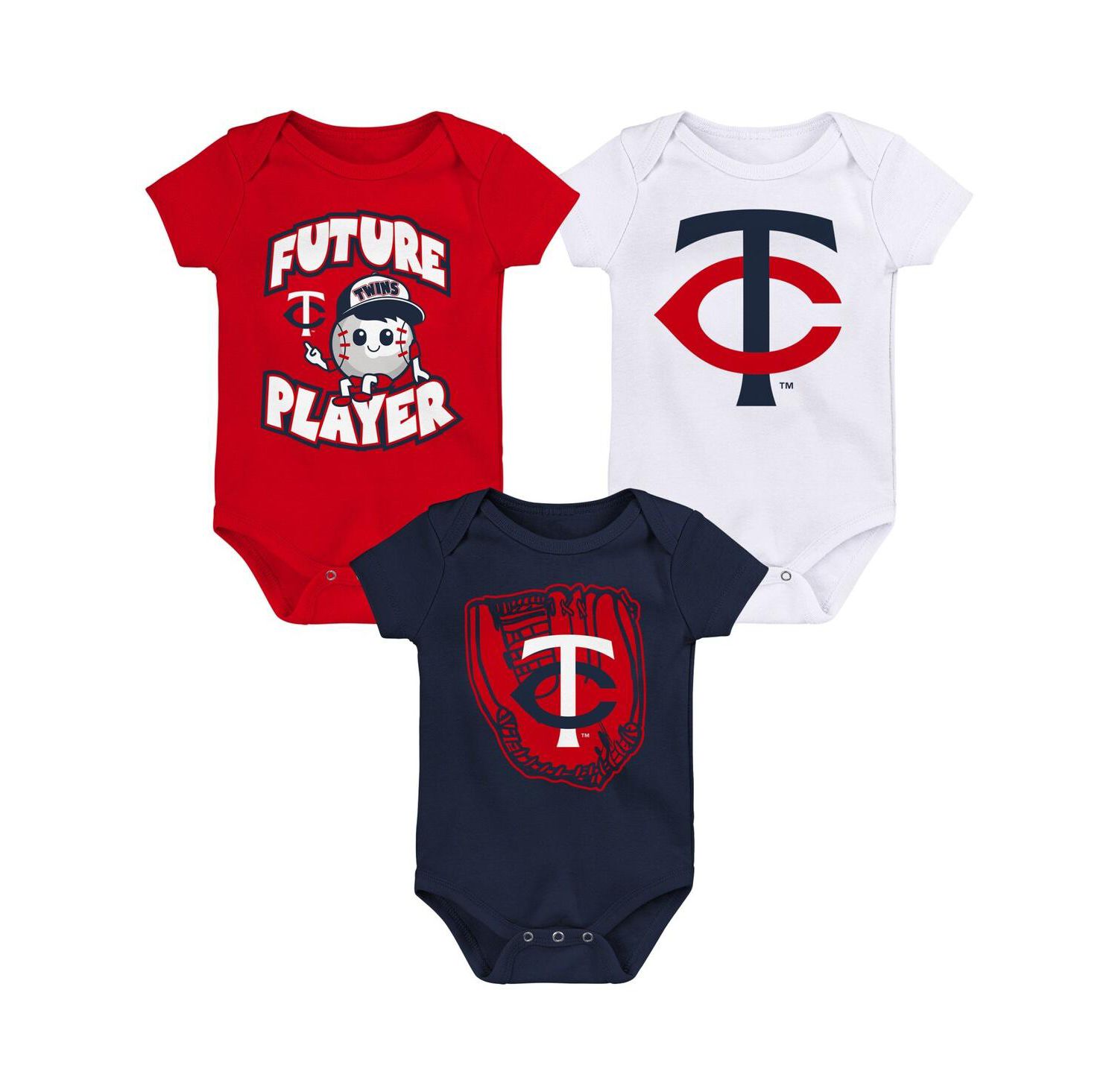 Baby Boys and Girls Navy, Red, White Minnesota Twins Minor League Player Three-Pack Bodysuit Set