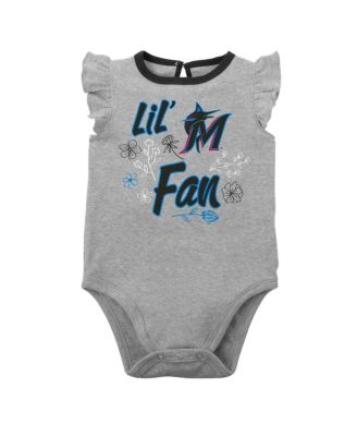 Baby Girls Black, Heather Gray Miami Marlins Little Fan Two-Pack Bodysuit Set