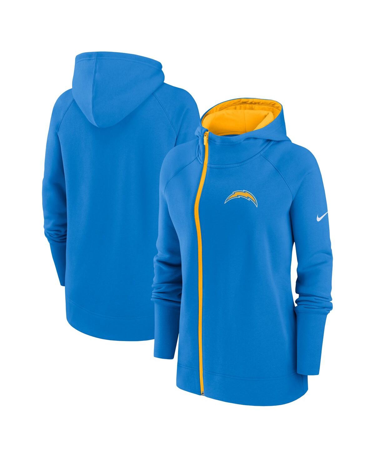 Nike Women's  Powder Blue Los Angeles Chargers Asymmetrical Raglan Full-zip Hoodie In Powder Blue
