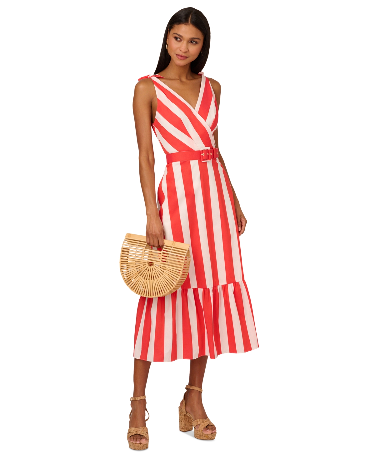 Shop Adrianna By Adrianna Papell Women's Striped Midi Dress In Red,white
