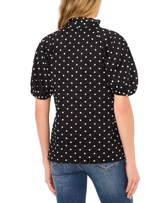 CeCe Women's Heirloom Polka Dot Blouse Black Size Medium