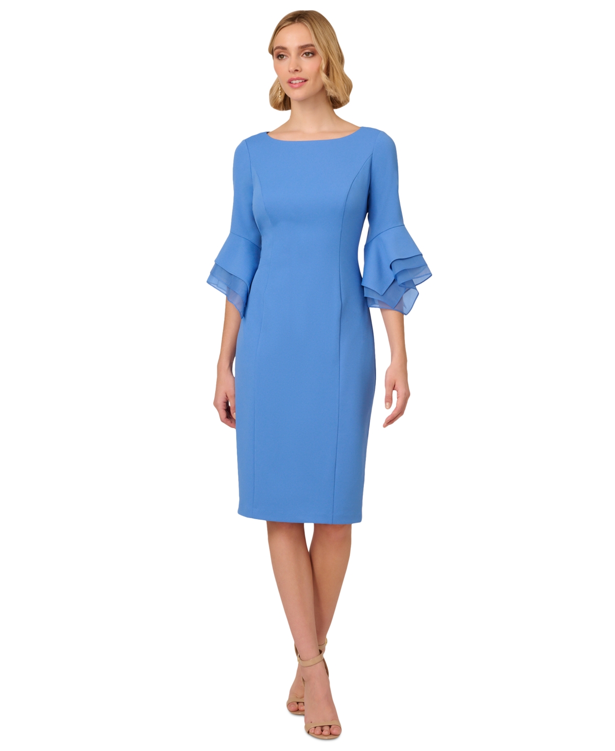 Shop Adrianna Papell Women's Tiered-cuff 3/4-sleeve Sheath Dress In Cool Water