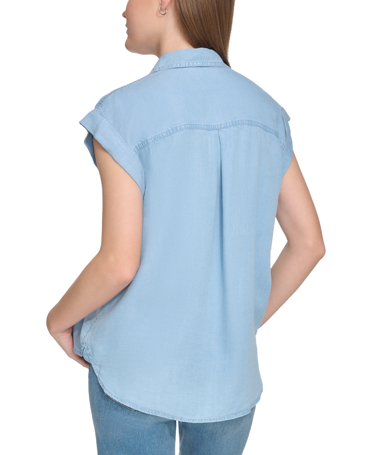 Shop Calvin Klein Jeans Est.1978 Petite Button-front Cap-sleeve Shirt In Dazzling Blue
