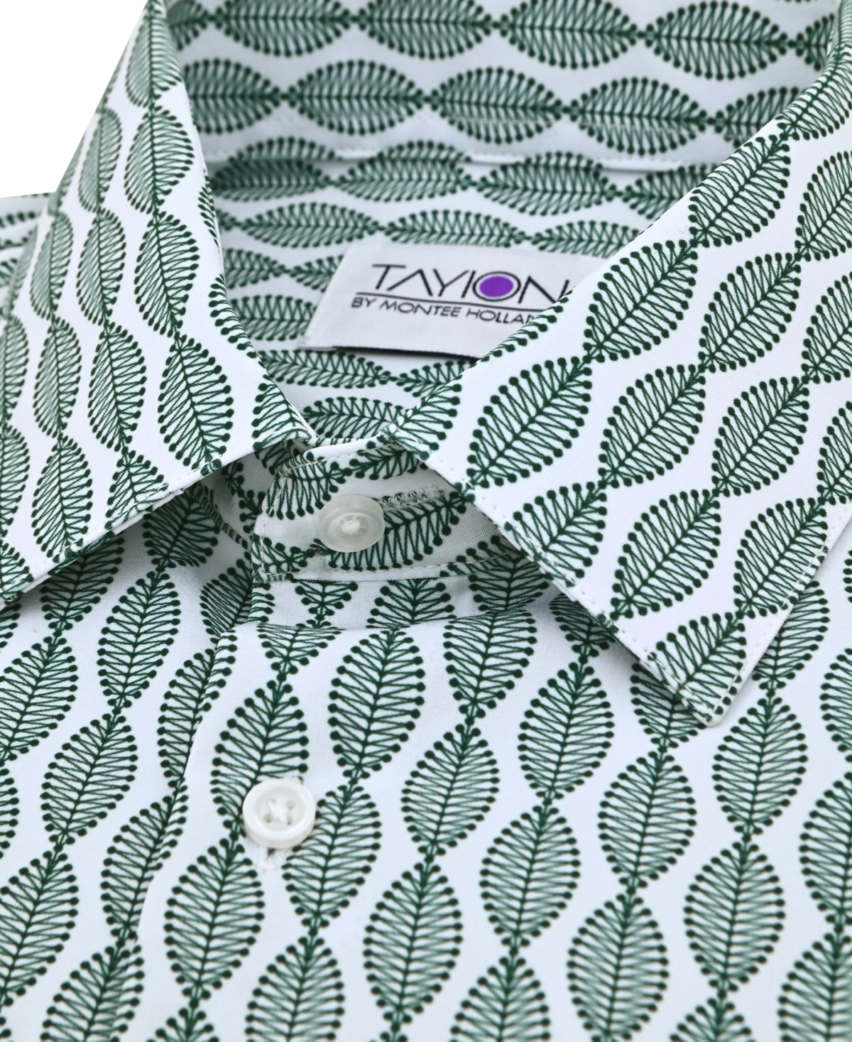Tayion Collection Men's Leaf-Print Dress Shirt - Green Leaf Print