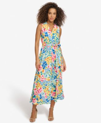 kensie - Women's Faux-Wrap Notched-Lapel Maxi Dress
