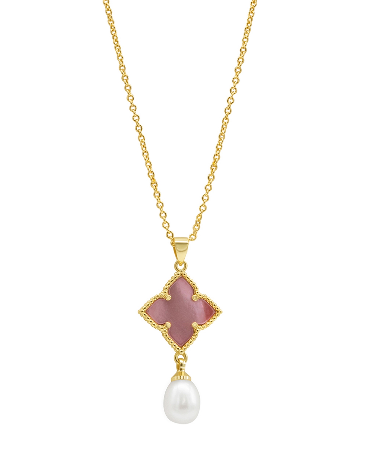 Shop Adornia 14k Gold-plated Mother-of-pearl Flower With Cultured Freshwater Pearl Drop Necklace In Pink