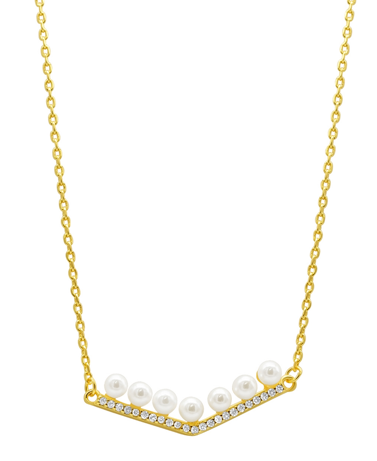 Shop Adornia 14k Gold-plated Crystal Imitation Pearl Bar V-necklace