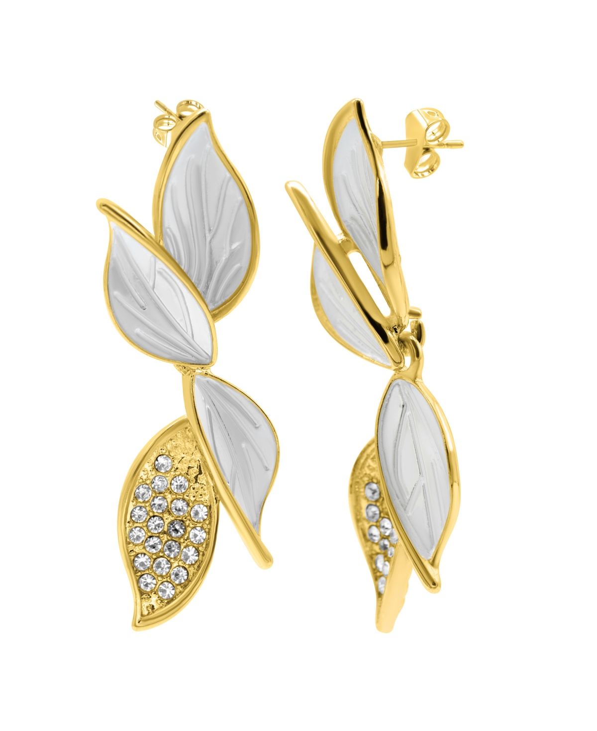 14K Gold-Plated Crystal Flower Branch Leaf Earrings - Gold