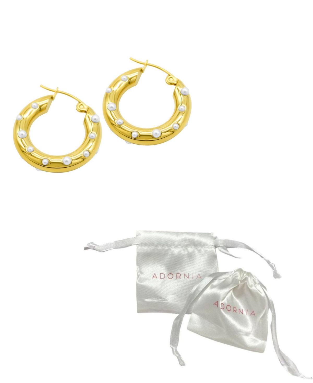 Shop Adornia Tarnish Resistant 14k Gold-plated Imitation Pearl-studded Hoop Earrings In White