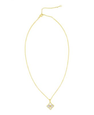 14K Gold-Plated White Mother-of-Pearl Initial Floral Necklace