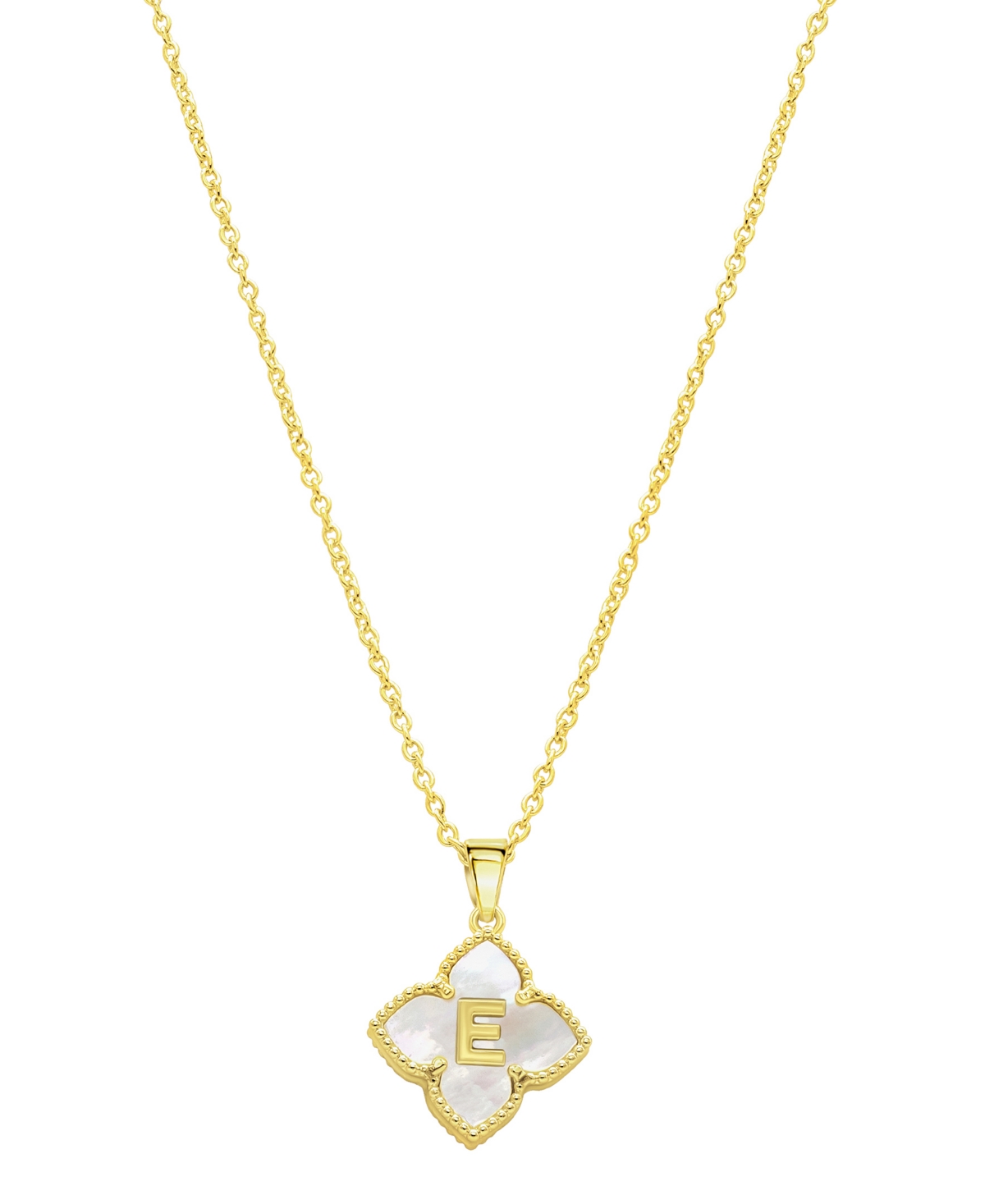 Adornia 14k Gold-plated White Mother-of-pearl Initial Floral Necklace In White- E