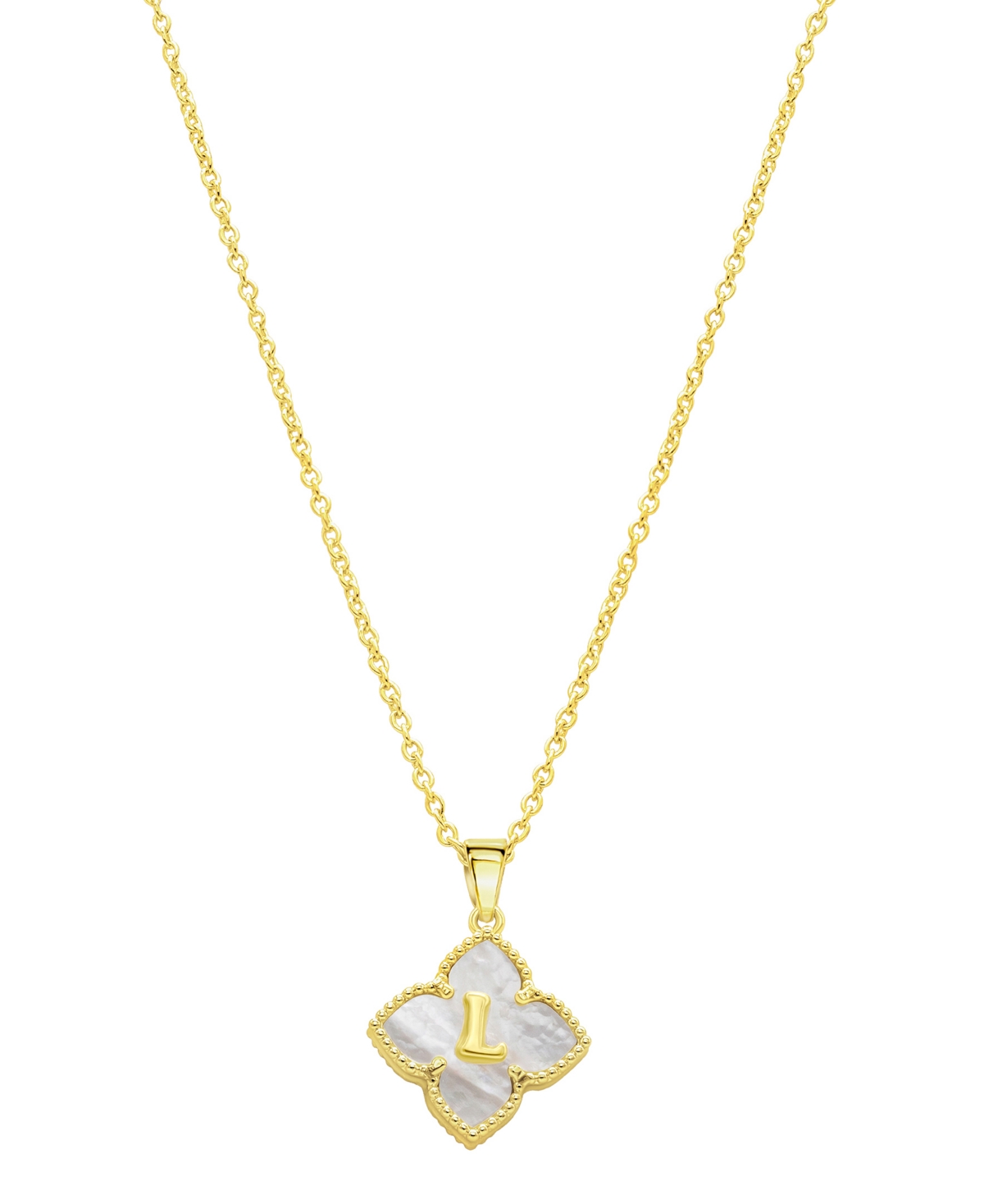 Adornia 14k Gold-plated White Mother-of-pearl Initial Floral Necklace In White- L