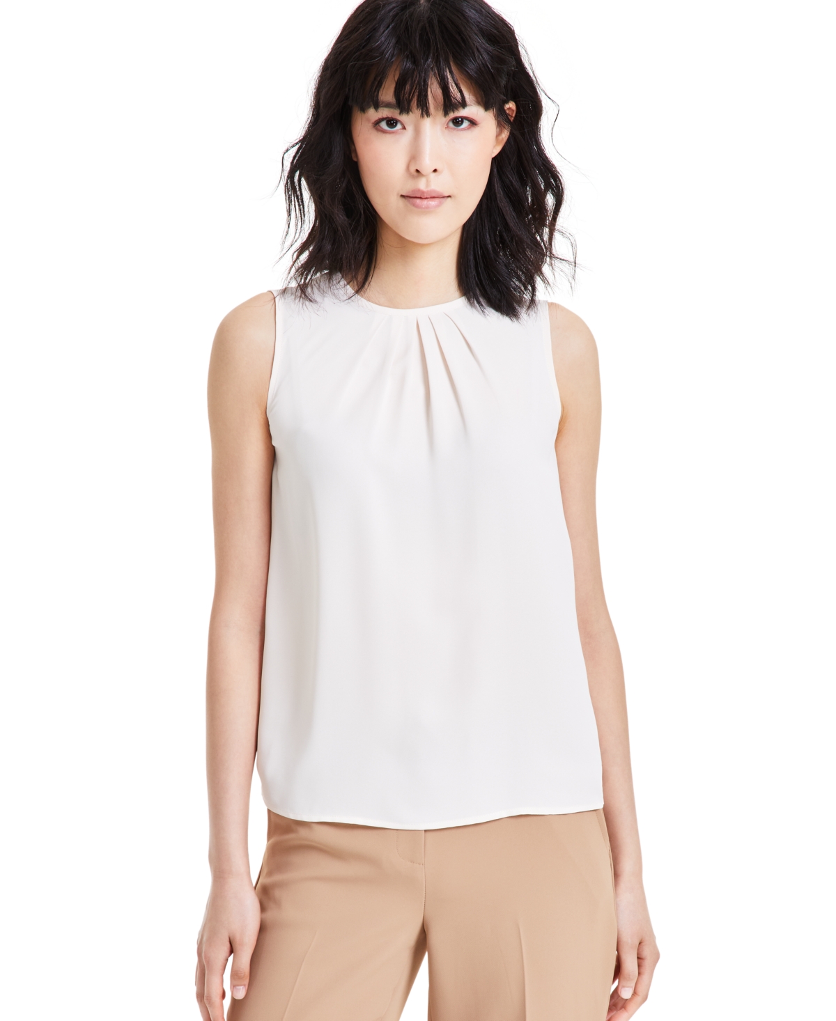 Women's Pleat-Front Sleeveless Top - Anne White