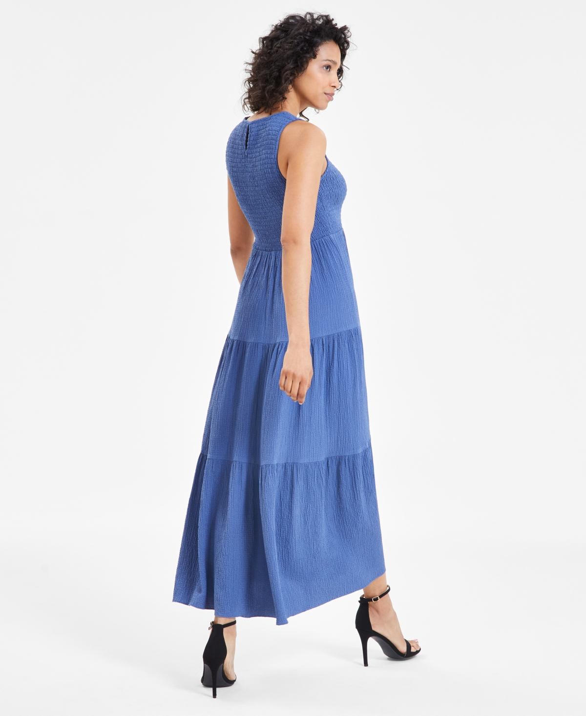 Shop Anne Klein Women's Smocked Bodice Maxi Dress In Blue Jay