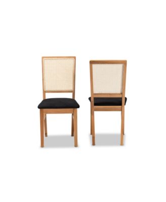 Idris Mid-Century Modern Fabric Upholstered and Oak Finished 2-Piece Rattan Dining Chair Set