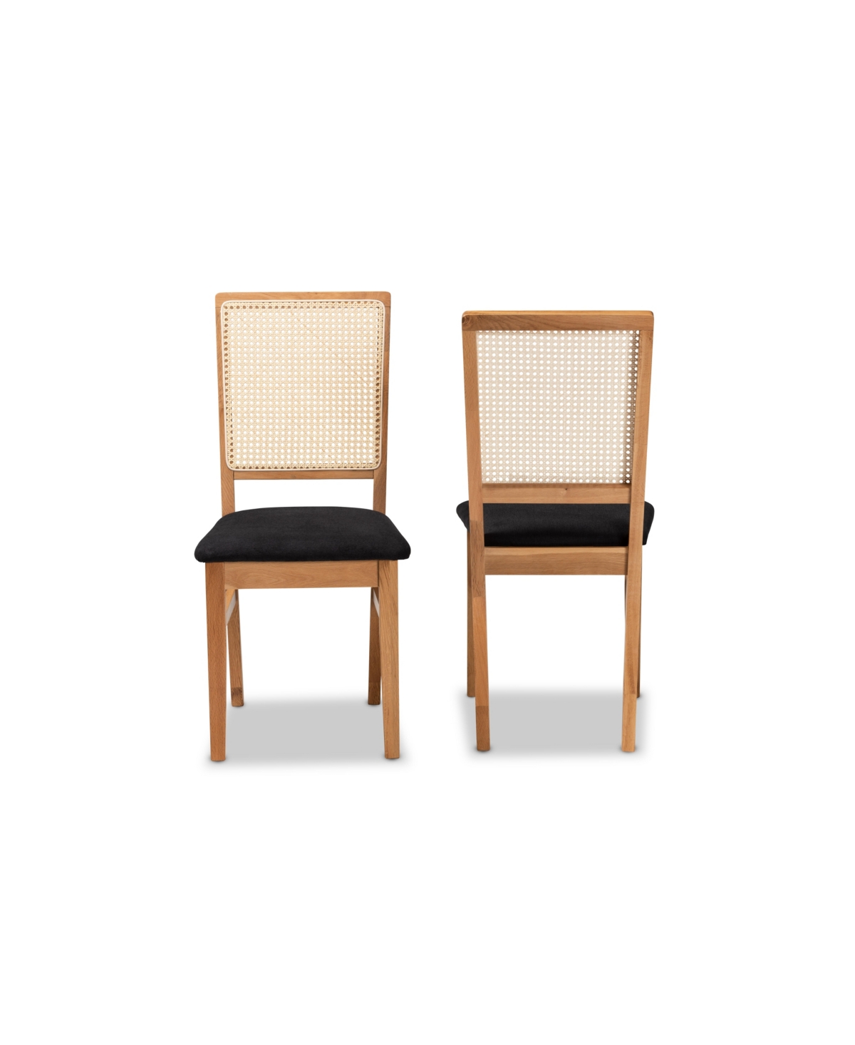 Shop Baxton Studio Idris Mid-century Modern Fabric Upholstered And Oak Finished 2-piece Rattan Dining Chair Set In Black,oak Brown