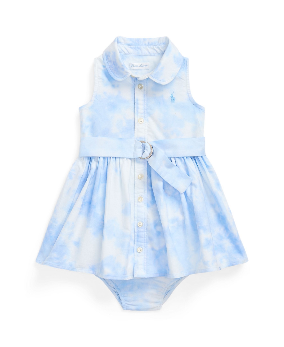 Polo Ralph Lauren Baby Girls Belted Graphic Shirtdress And Bloomer Set In Blue Tie Dye