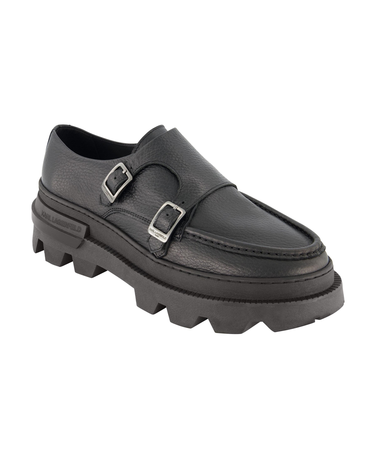 Shop Karl Lagerfeld Men's White Label Leather Double Buckle Monk Strap Loafers In Black