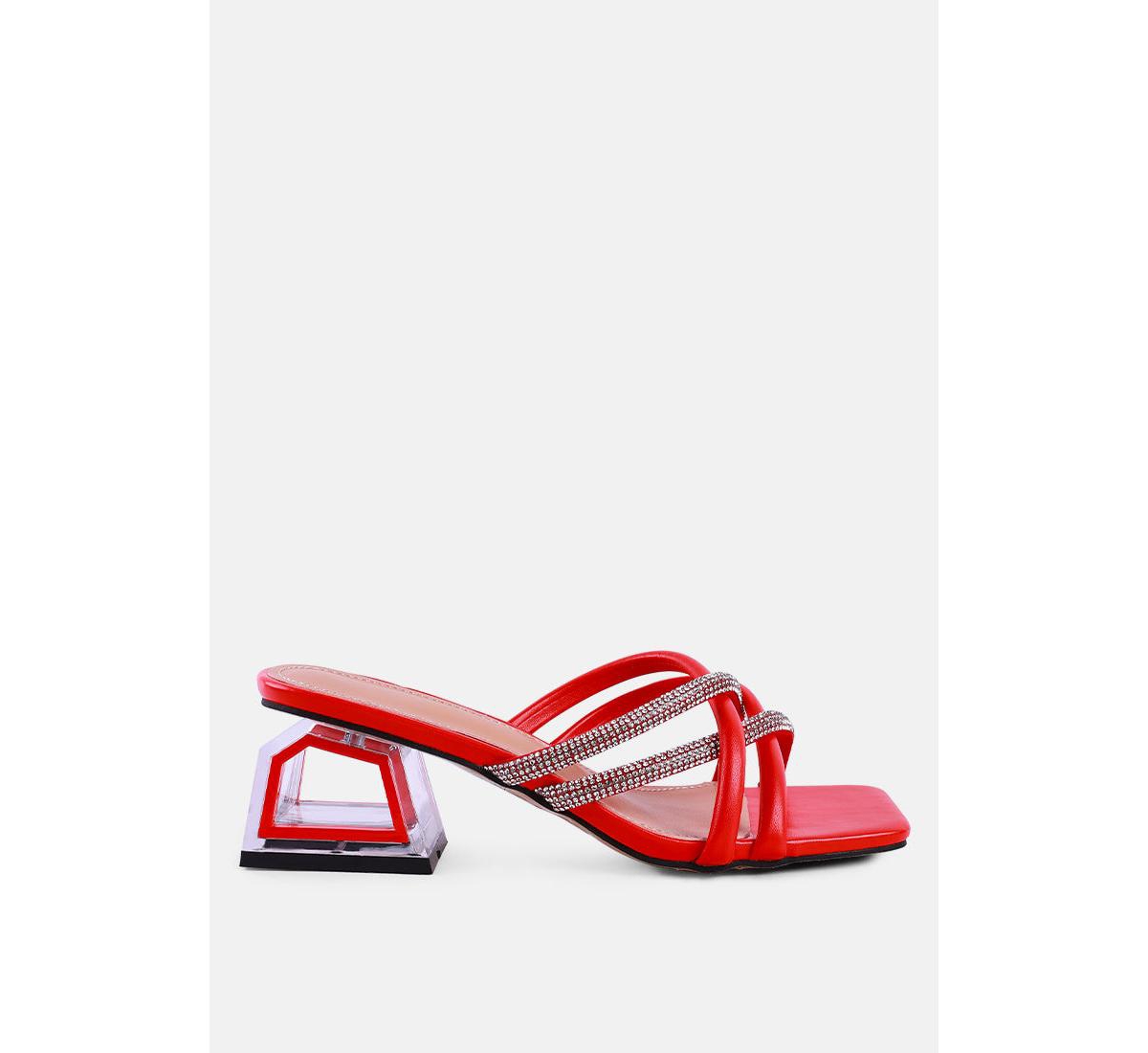 Parisian Cut Rhinestone Embellished Strap Sandals - Red