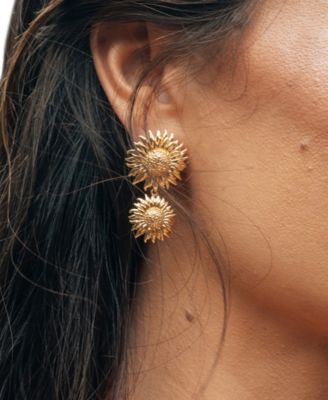 Gold-Tone or Silver-Tone Triple Sunflower Solaris Drop Studs