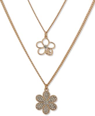KARL LAGERFELD PARIS - Gold-Tone Crystal Flower Two-Row Necklace