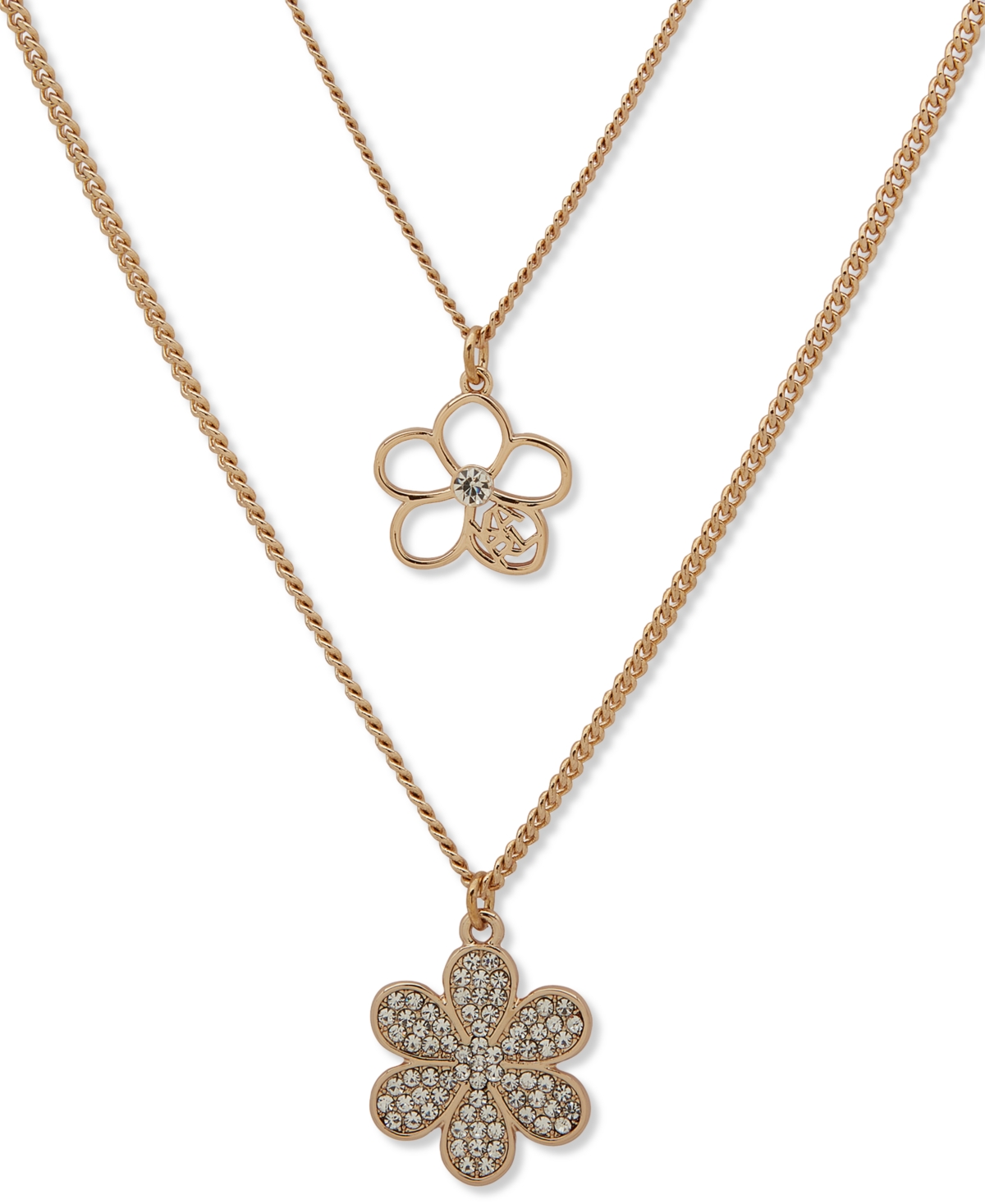 Shop Karl Lagerfeld Gold-tone Crystal Flower Two-row Necklace, 16" + 3" Extender In Crystal Wh