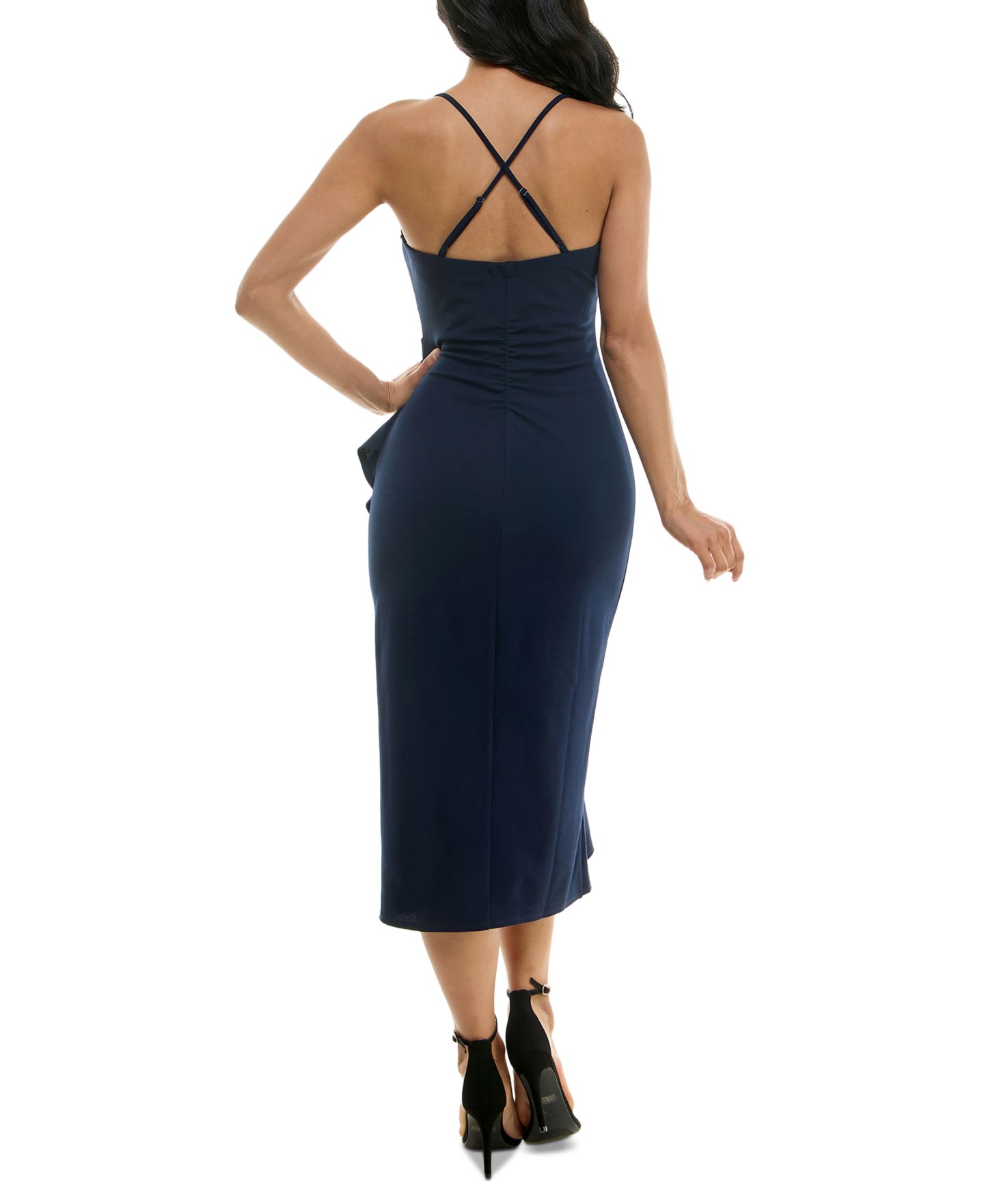 Женское платье Emerald Sundae Juniors' Ruffled Side-Slit Midi, цвет: Тёмно-синий — фото 2