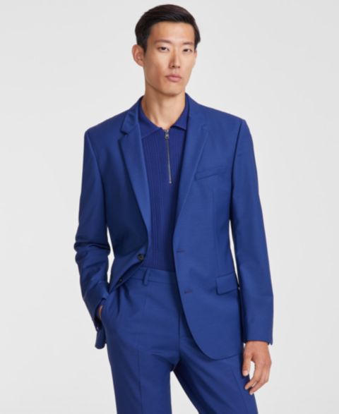Мужской пиджак Hugo Boss Slim-Fit Superflex Stretch Solid Suit, цвет: Синий