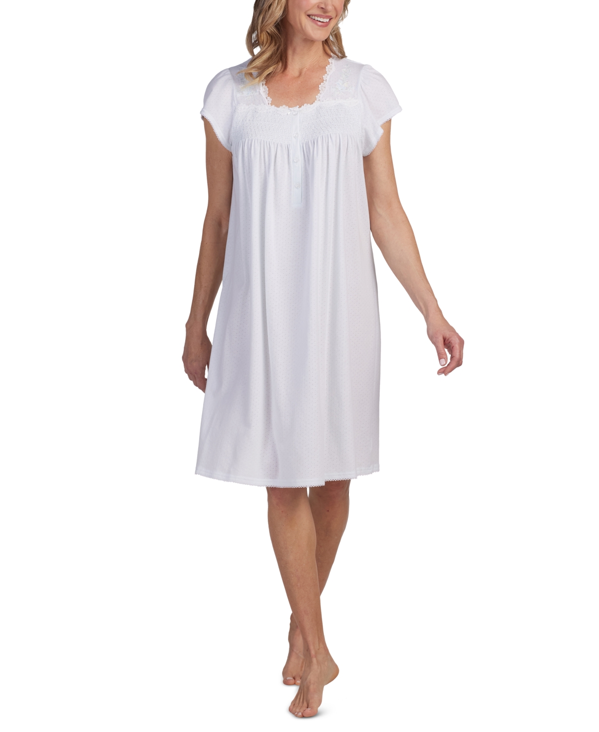 Shop Miss Elaine Women's Smocked Lace-trim Nightgown In Mint