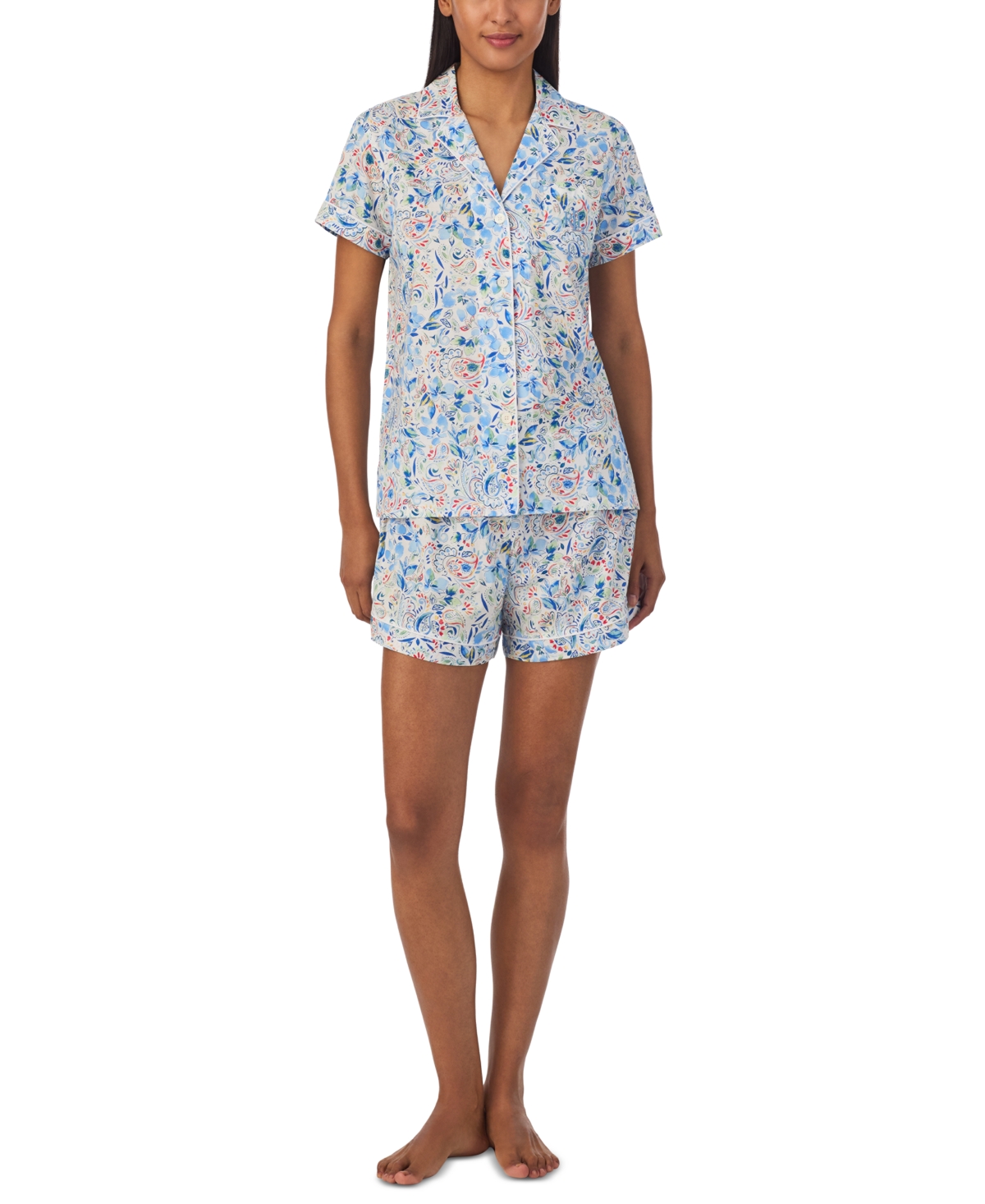Shop Lauren Ralph Lauren Women's 2-pc. Floral Boxer Pajamas Set In Blue Floral