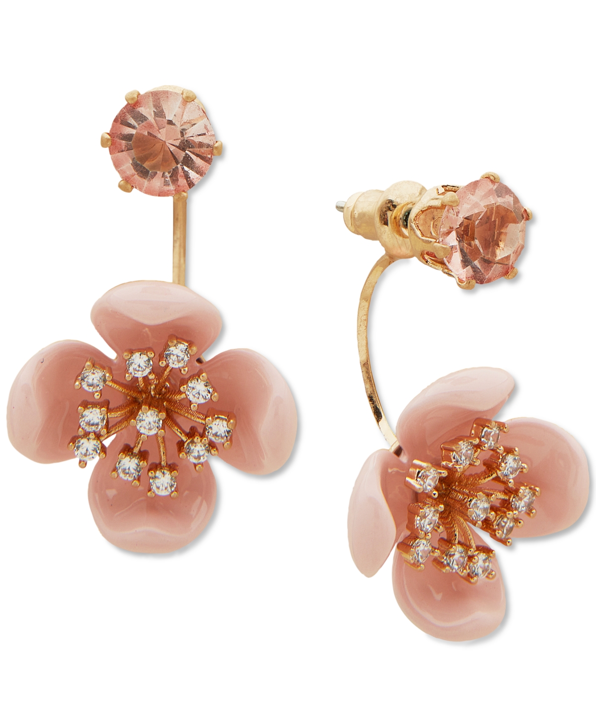 Gold-Tone Crystal Color Flower Front-to-Back Earrings - Pink