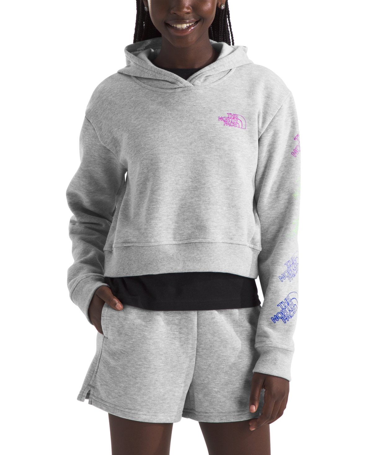 The North Face Kids' Big Girls Camp Fleece Pullover Hoodie In Tnf Light Grey Heather,multi-color