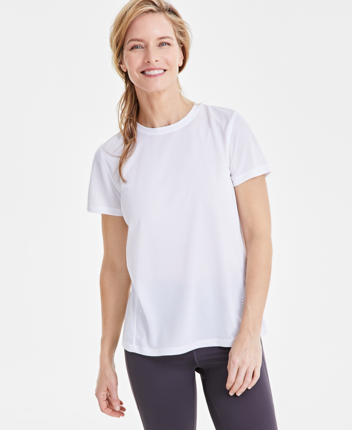 Shop Id Ideology Women's Birdseye Mesh Short-sleeve T-shirt, Created For Macy's In Bright White