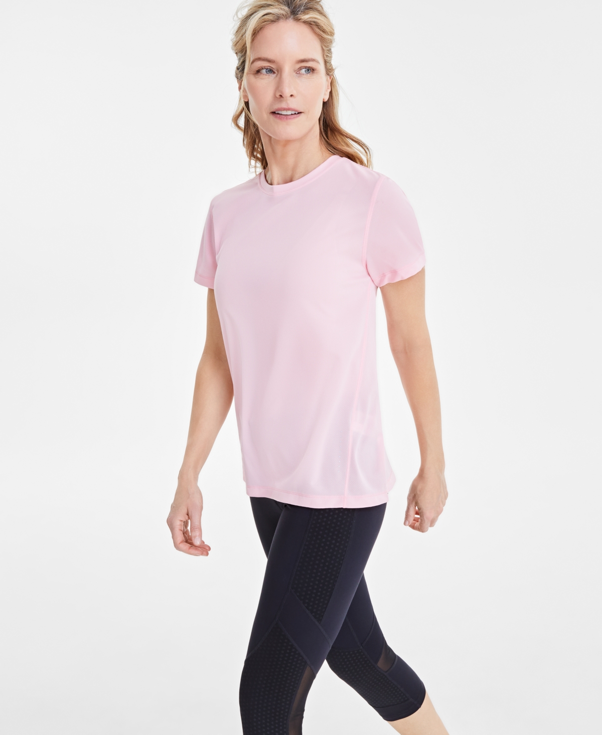 Shop Id Ideology Women's Birdseye Mesh Short-sleeve T-shirt, Created For Macy's In Pink Icing