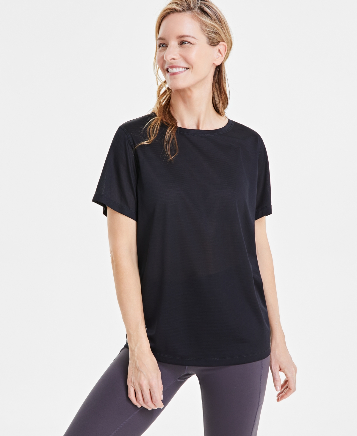 Shop Id Ideology Women's Birdseye Mesh Short-sleeve T-shirt, Created For Macy's In Deep Black