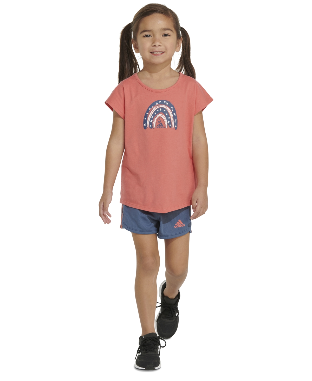Shop Adidas Originals Little & Toddler Girls Graphic T-shirt & Mesh Shorts, 2 Piece Set In Preloved Scarlet