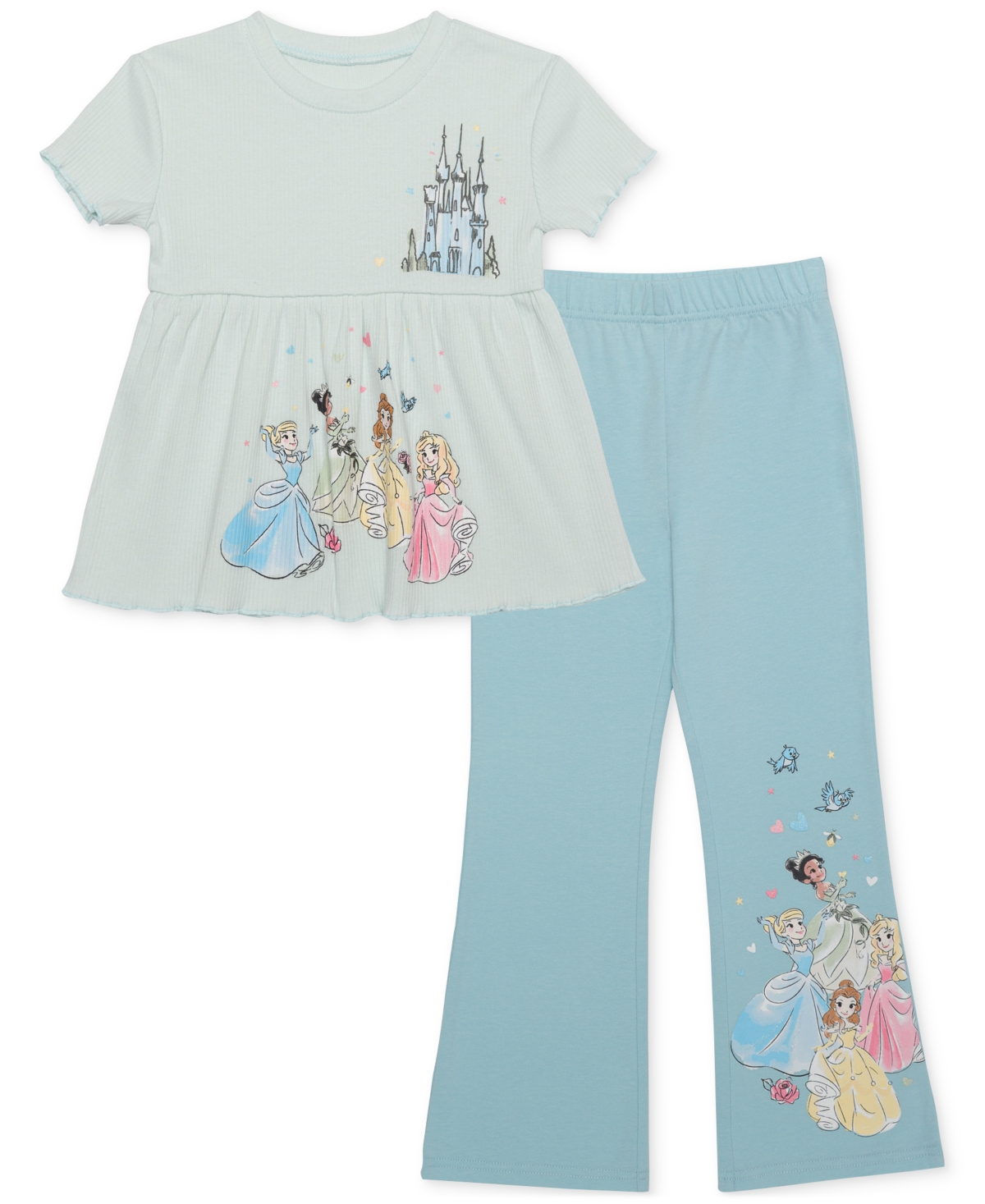 Disney Kids' Toddler & Little Girls Princesses Friends Top & Leggings, 2 Piece Set In Blue