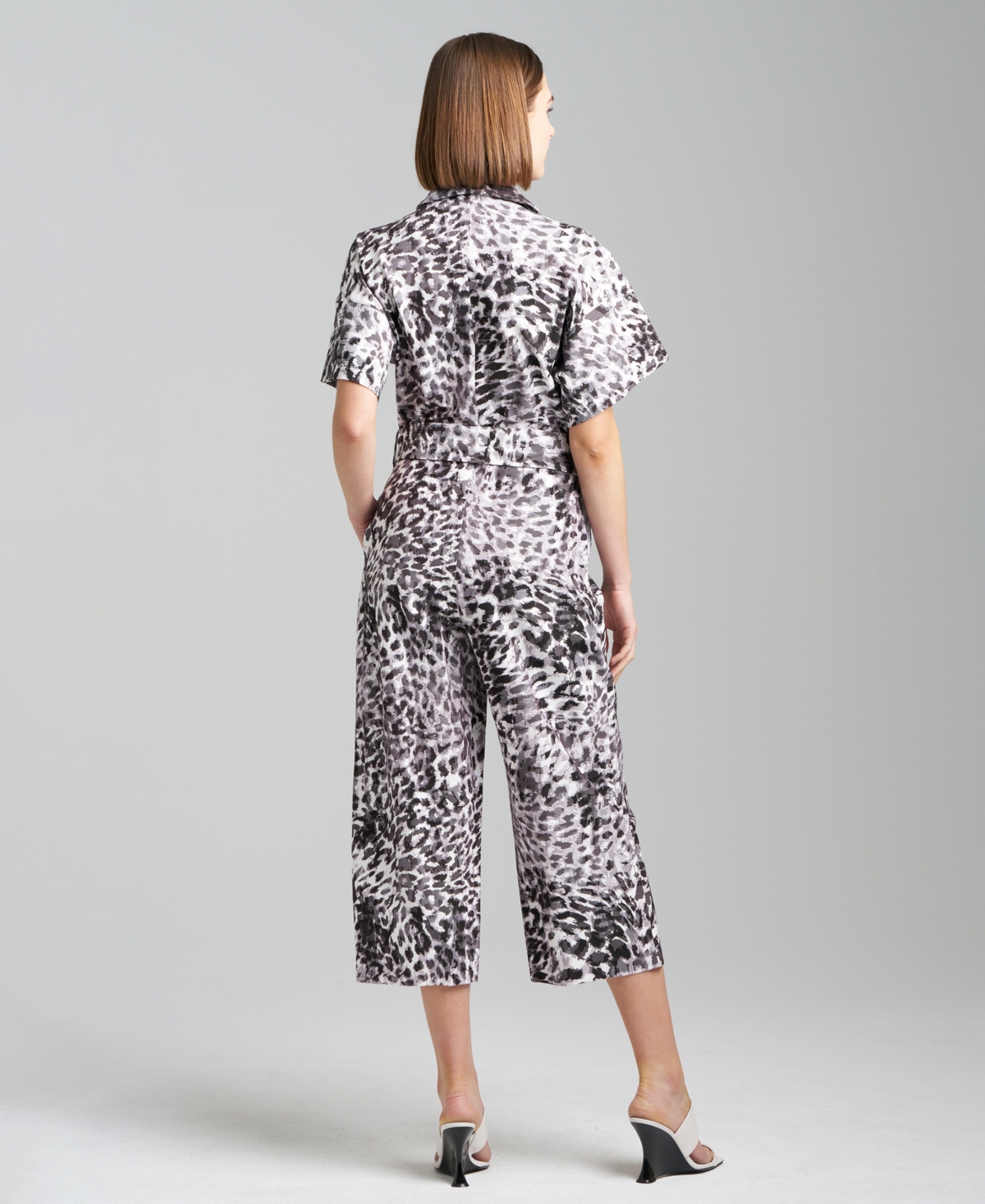 Natori Women's Animal-Print Cropped Jumpsuit -Grey