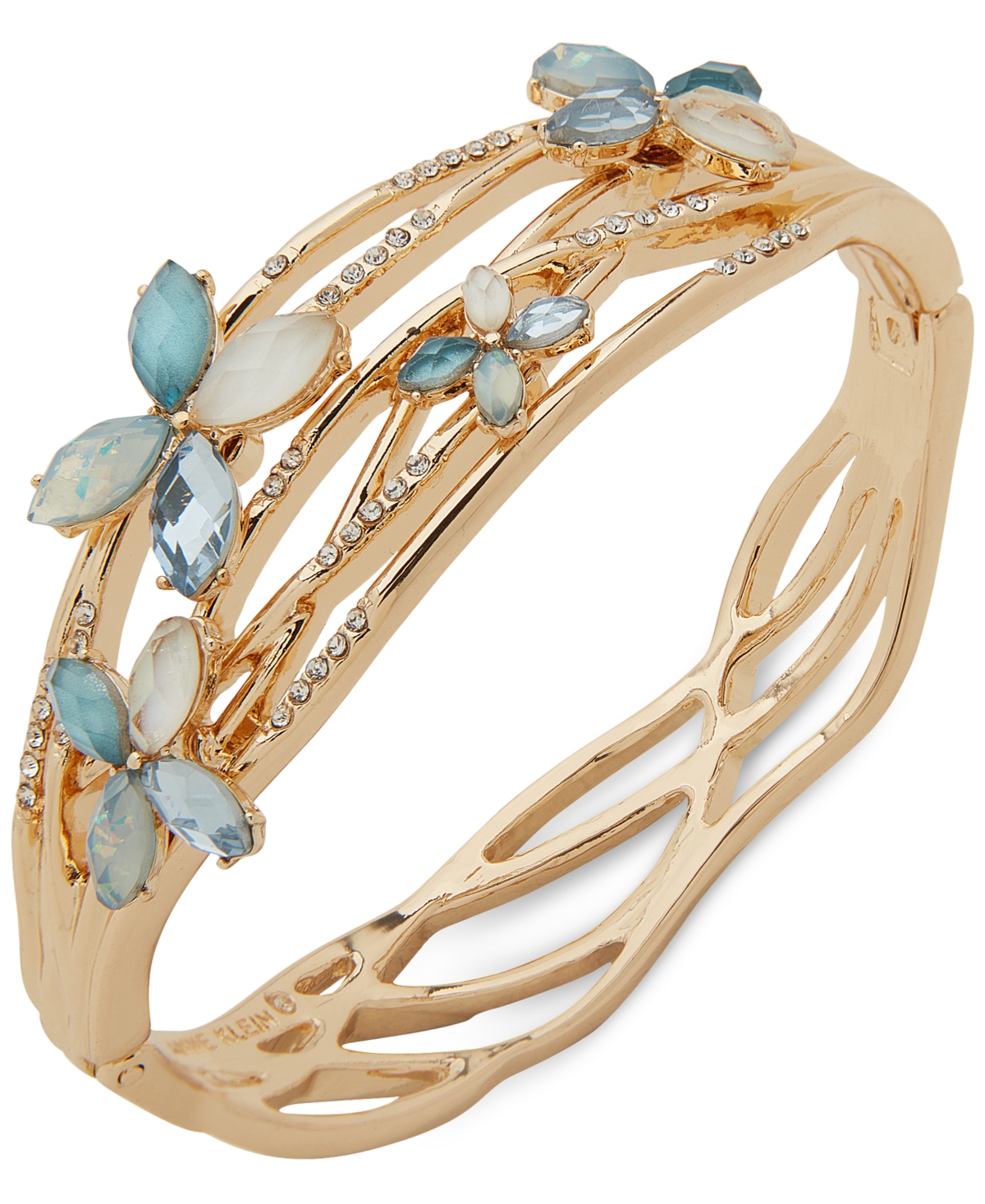 Gold-Tone Mixed Stone Flower Bangle Bracelet - Blue