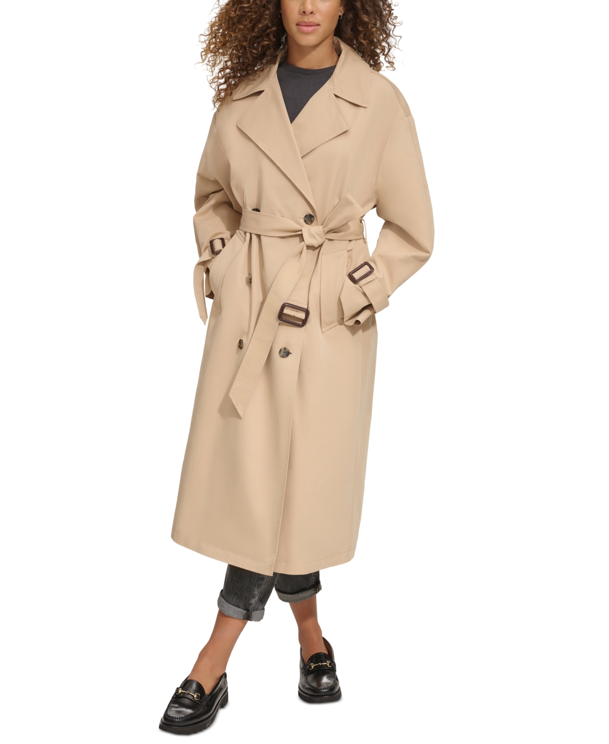 Women's Classic Relaxed Fit Belted Trench Coat - Khaki