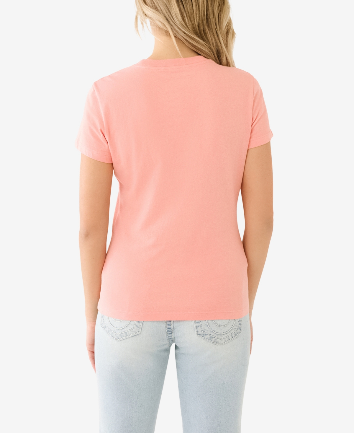 True Religion Women's Shorts Sleeve Crystal Logo Crew T-shirt