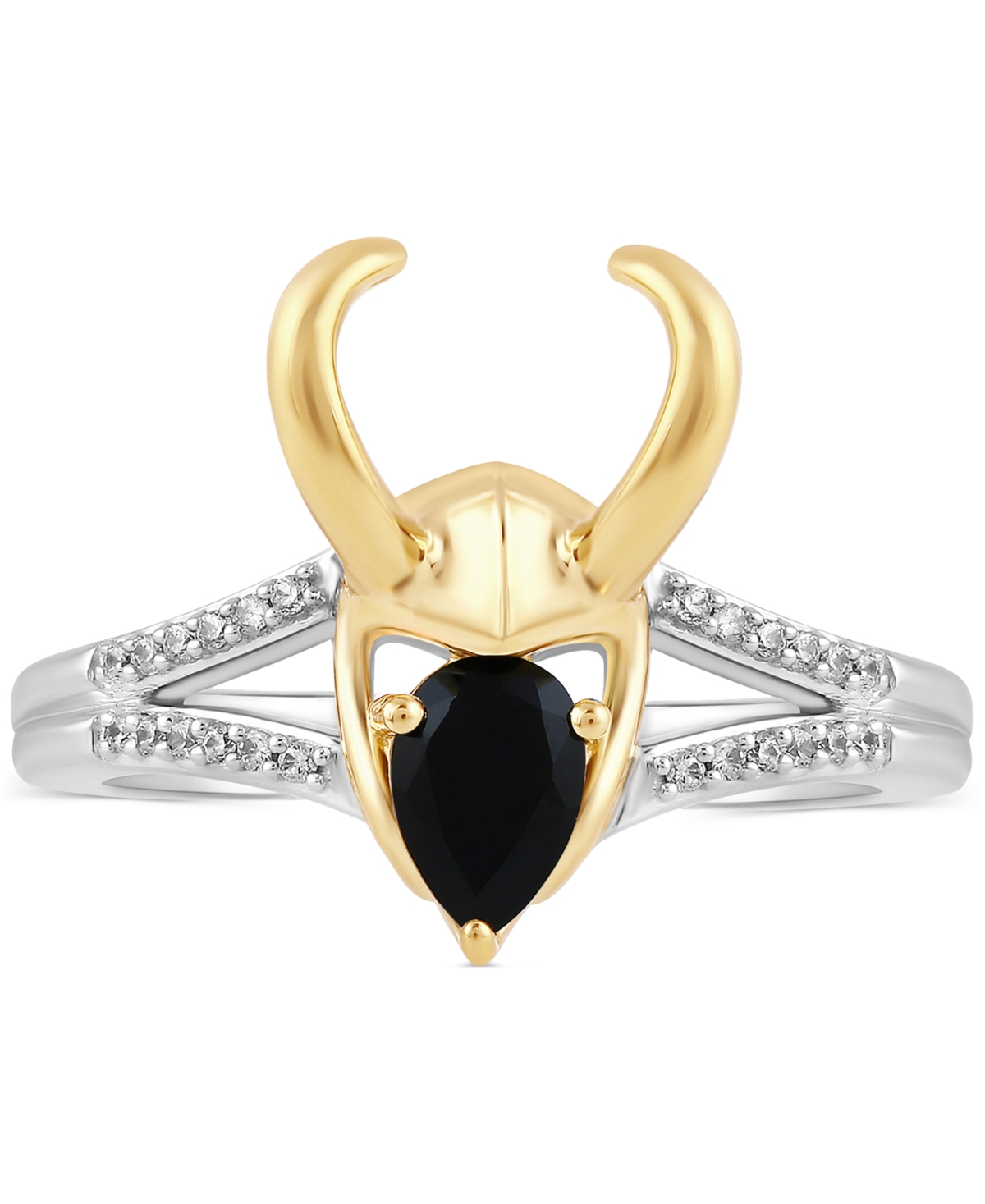 Shop Wonder Fine Jewelry Onyx & Diamond (1/20 Ct. T.w.) Loki Ring In Sterling Silver & Gold-plate In Two Tone S