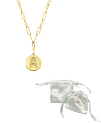 Tarnish Resistant 14K Gold Plated Pave Crystal Initial Disc Paperclip Necklace
