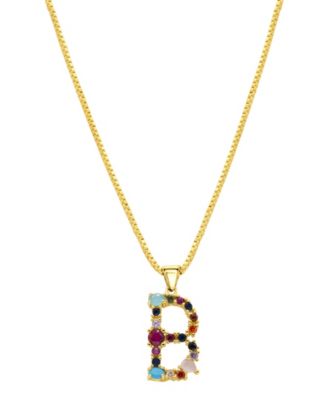 14K Gold-Plated Multi Color Stone Initial Necklace