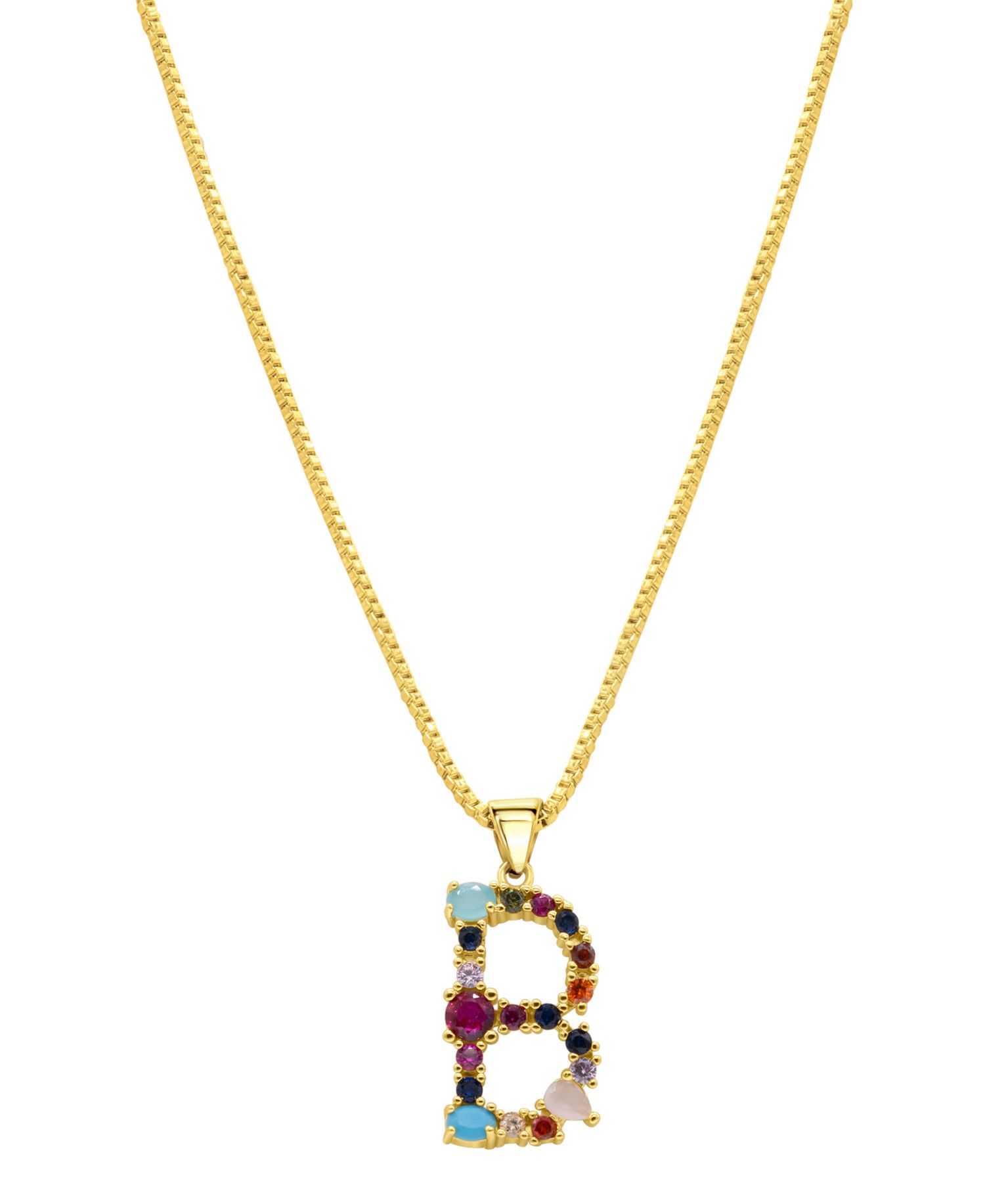 14K Gold-Plated Multi Color Stone Initial Necklace