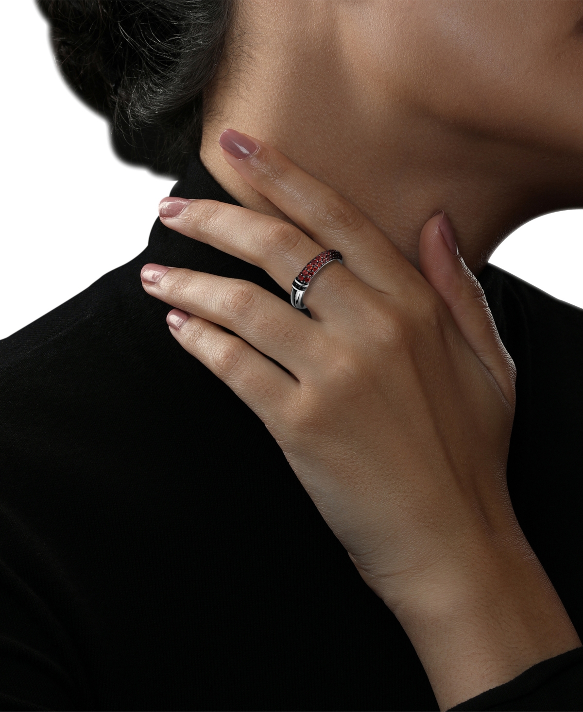 Wonder Fine Jewelry Star Wars  Garnet (1 Ct. T.w.) & Black Diamond (1/20 Ct. T.w.) Darth Vader Lights In Sterling Silver