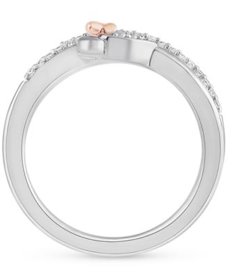 Wonder Fine Jewelry Disney Black & White Diamond Minnie & Mickey Mouse Wrap Ring (1/6 ct. t.w.) in Sterling Silver & Rose Gold-Plate